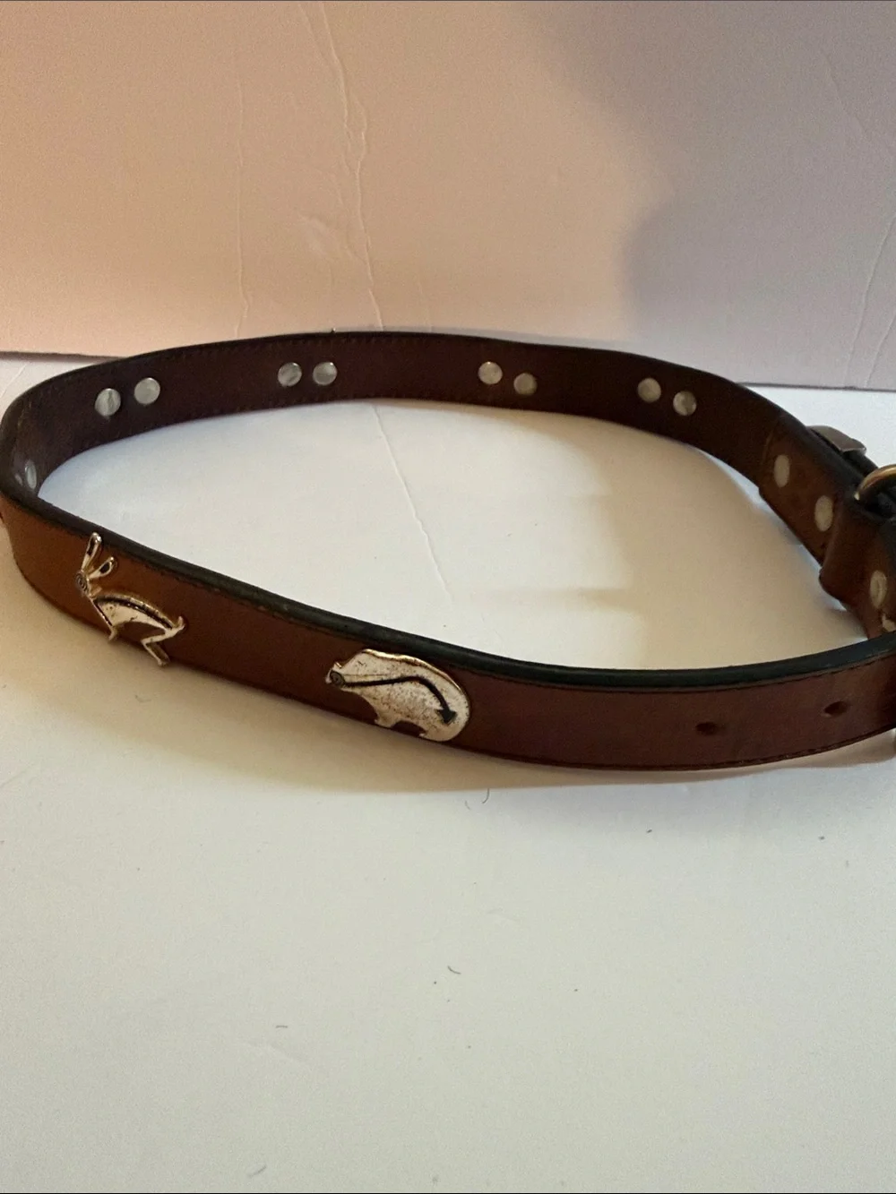 Vintage Woof Wear 1997 Leather Belt Size 24 Brown Dog Equestrian Concho 1